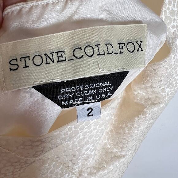 Stone Cold Fox Jacquard Pistol Backless Mini Dress 2 M/L White Satin Ruffle Hem - Picture 8 of 9